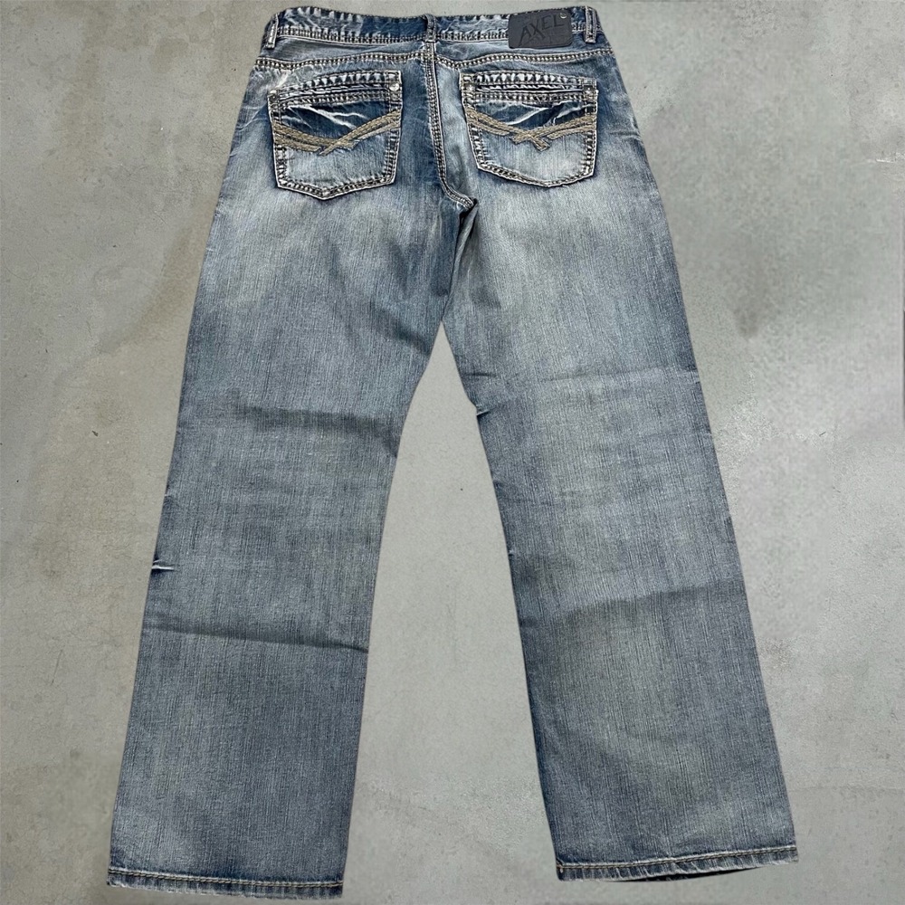 Y2K T.K. Axel Treadwell Jeans Mens 32x32 Blue Relaxed Straight Embroidered Denim